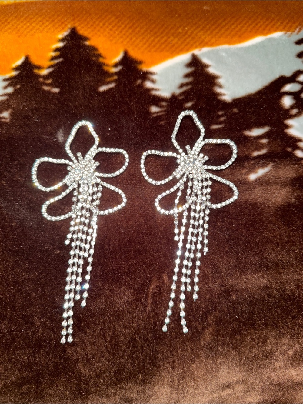 Floral oversized Dangle Earrings - Silver Tone